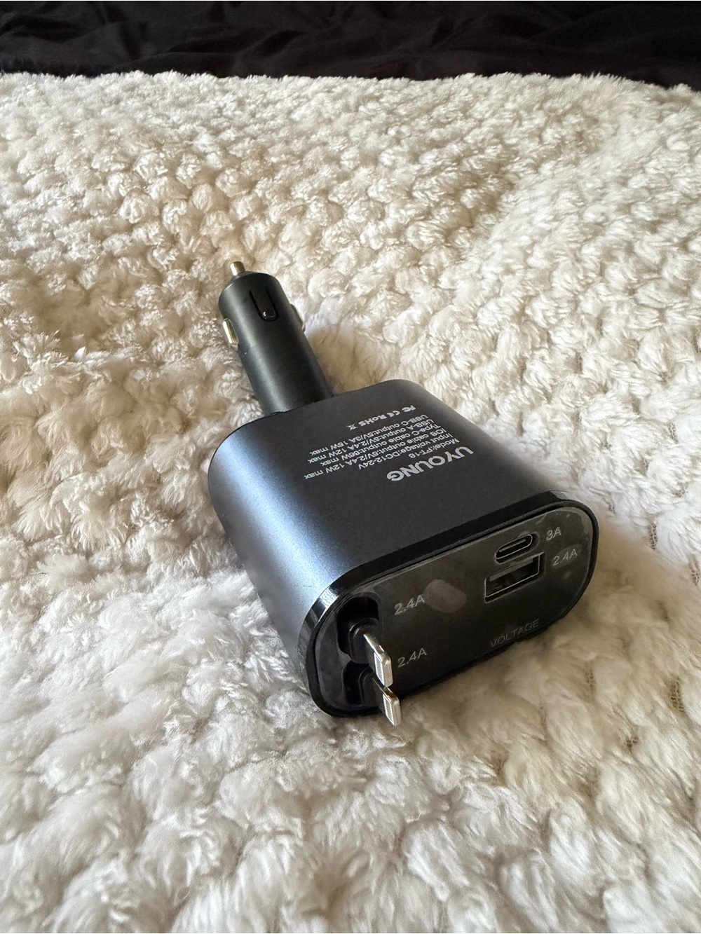 UYoung Black Dual USB Car Charger with Foldable AC Plug